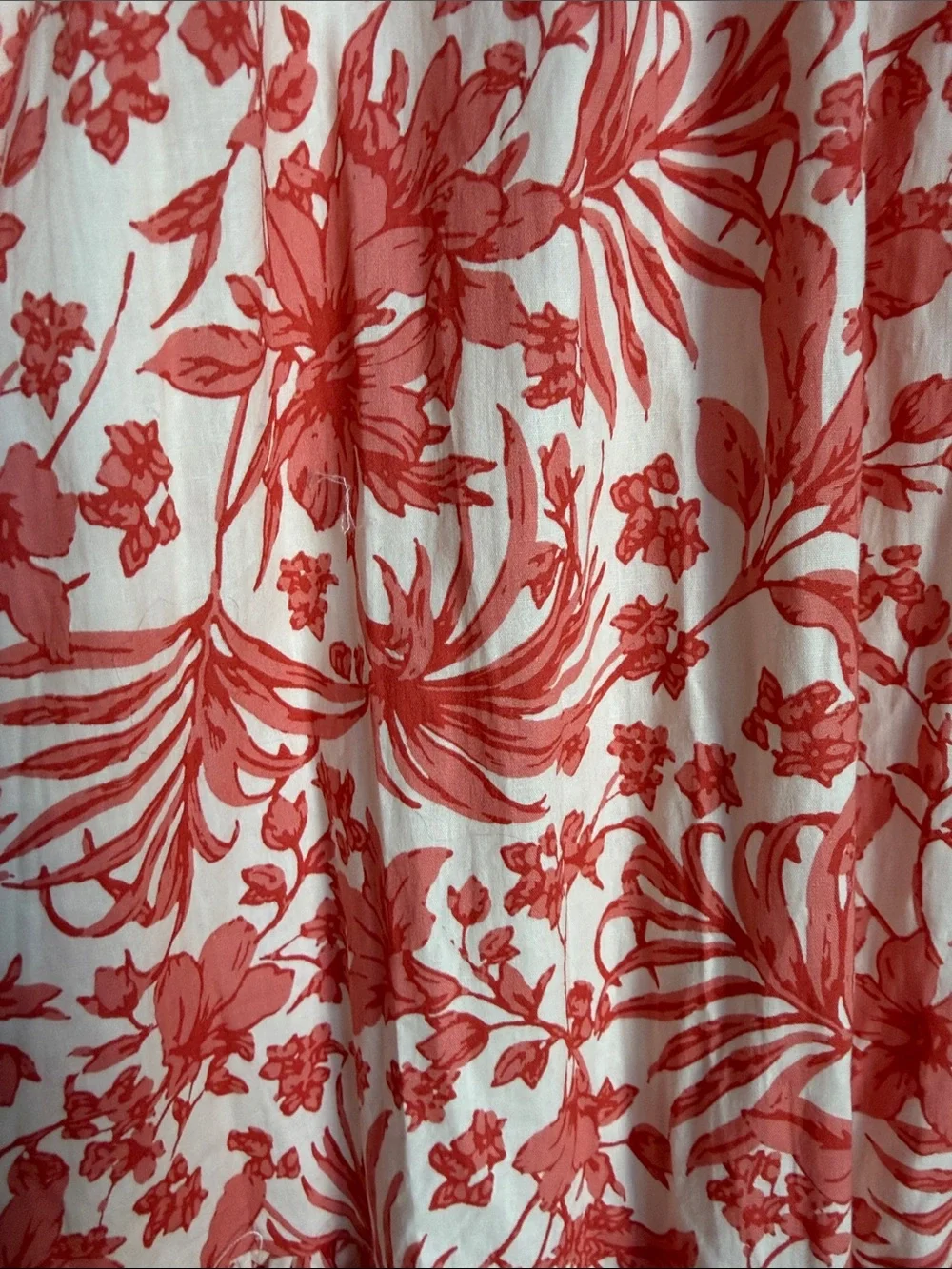 Aqua Coral and Creme White Floral Cotton Maxi Dress with Puff Sleeves Sz Small